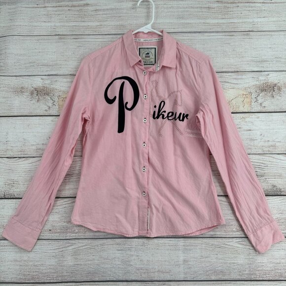 Pikeur‎ Equestrian 57 Embroidered Button Down Shirt Women's Size S/M Pink RARE - Picture 1 of 12